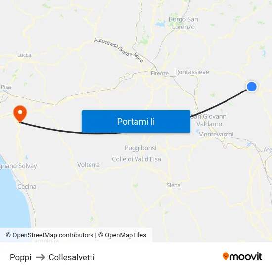 Poppi to Collesalvetti map