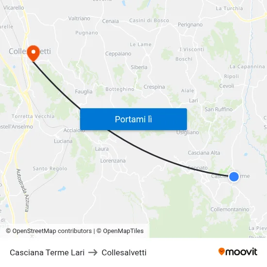 Casciana Terme Lari to Collesalvetti map