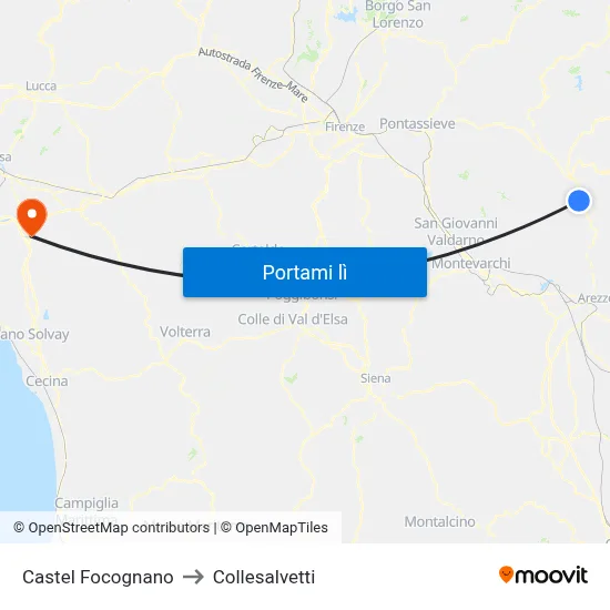 Castel Focognano to Collesalvetti map