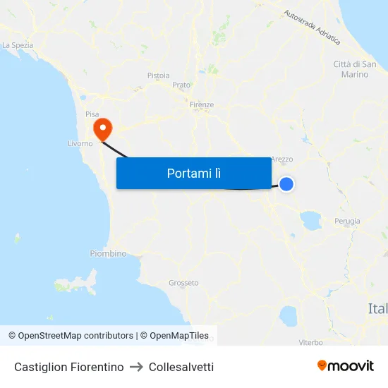Castiglion Fiorentino to Collesalvetti map