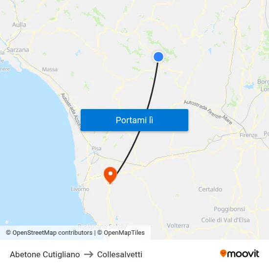 Abetone Cutigliano to Collesalvetti map