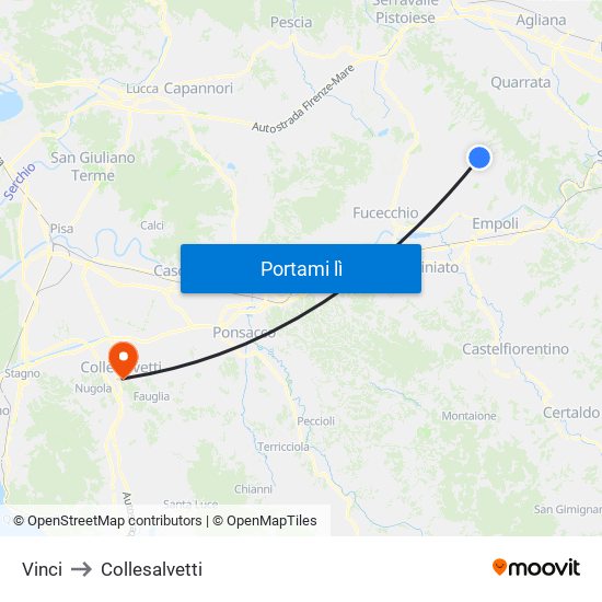 Vinci to Collesalvetti map