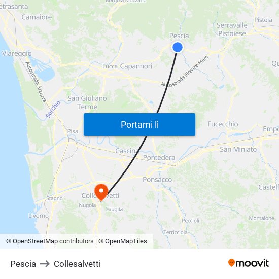 Pescia to Collesalvetti map