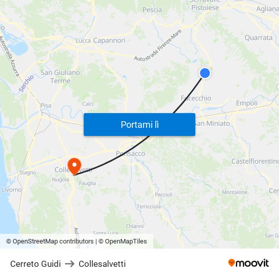 Cerreto Guidi to Collesalvetti map