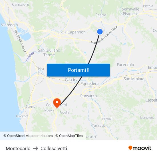 Montecarlo to Collesalvetti map