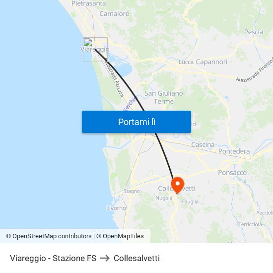 Viareggio Stazione FS to Collesalvetti map