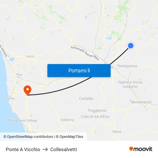 Ponte A Vicchio to Collesalvetti map