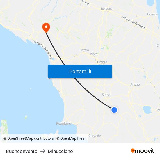 Buonconvento to Minucciano map