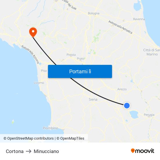 Cortona to Minucciano map