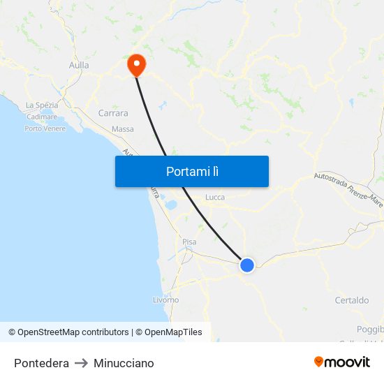 Pontedera to Minucciano map