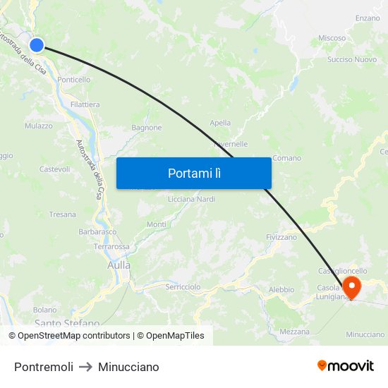 Pontremoli to Minucciano map