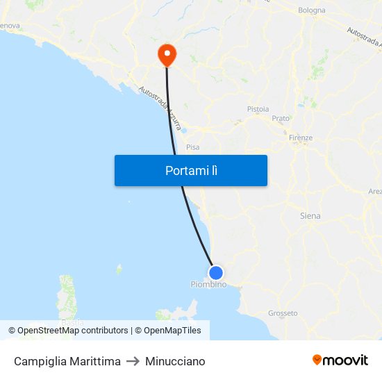 Campiglia Marittima to Minucciano map