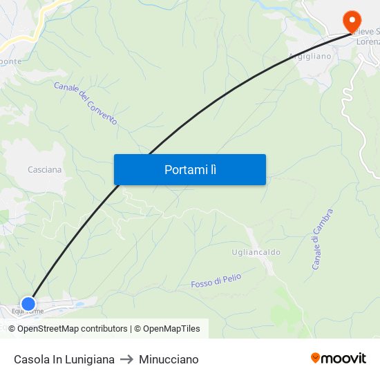 Casola In Lunigiana to Minucciano map