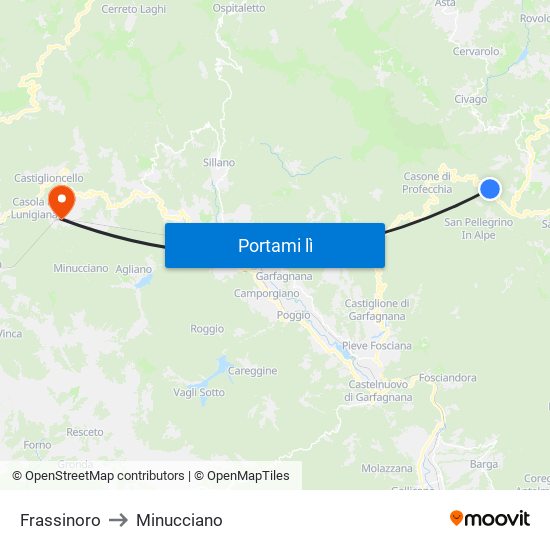 Frassinoro to Minucciano map