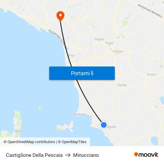 Castiglione Della Pescaia to Minucciano map