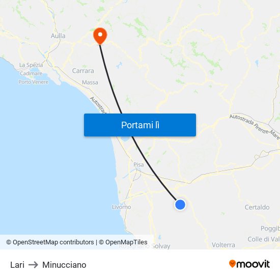 Lari to Minucciano map