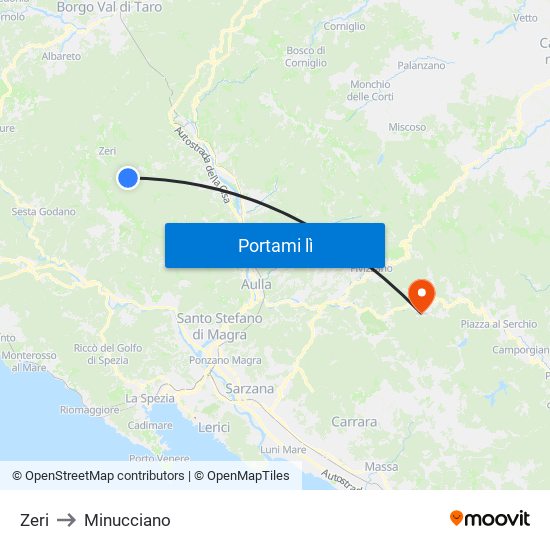 Zeri to Minucciano map