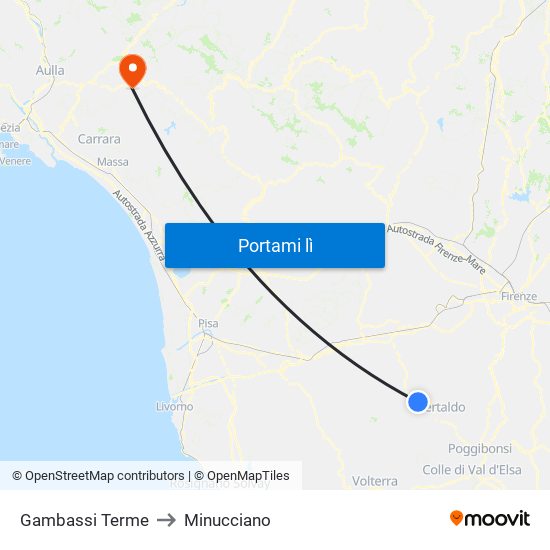 Gambassi Terme to Minucciano map