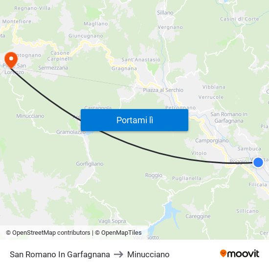 San Romano In Garfagnana to Minucciano map