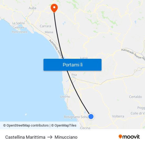Castellina Marittima to Minucciano map