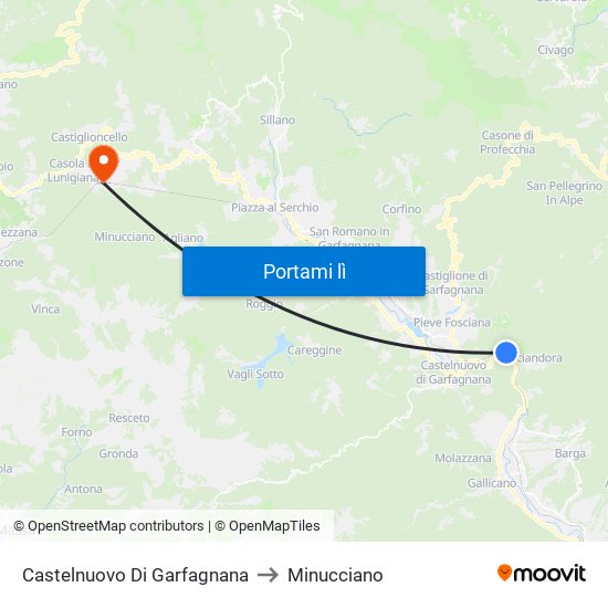 Castelnuovo Di Garfagnana to Minucciano map