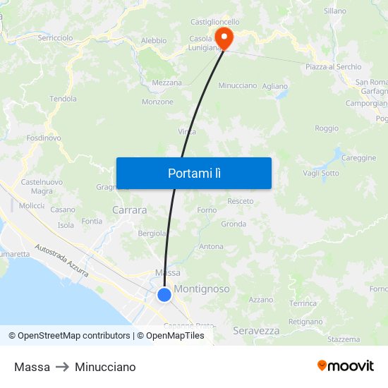 Massa to Minucciano map