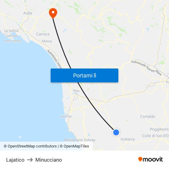 Lajatico to Minucciano map