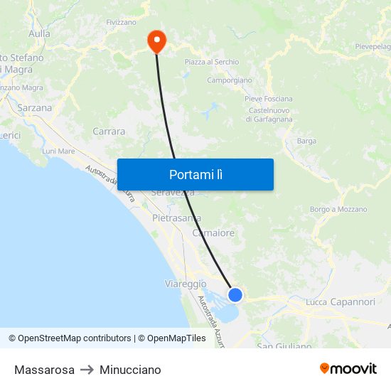 Massarosa to Minucciano map