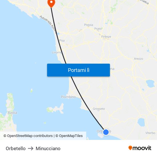 Orbetello to Minucciano map