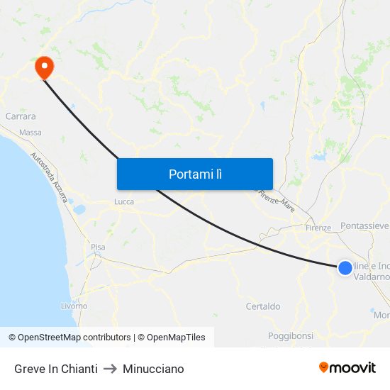 Greve In Chianti to Minucciano map