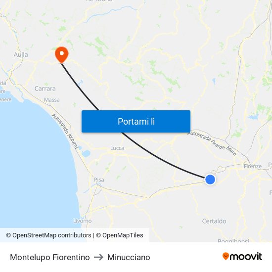 Montelupo Fiorentino to Minucciano map