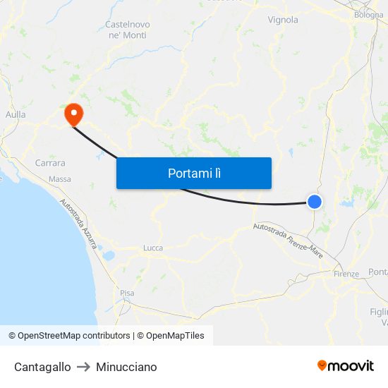 Cantagallo to Minucciano map