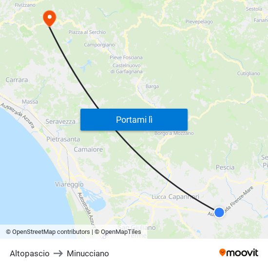 Altopascio to Minucciano map