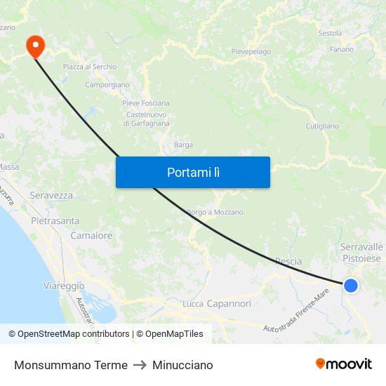 Monsummano Terme to Minucciano map