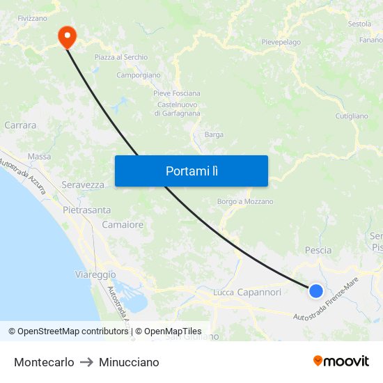 Montecarlo to Minucciano map