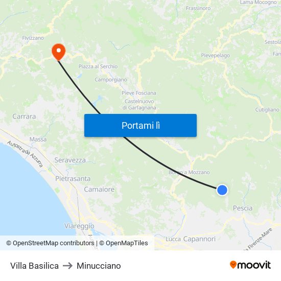 Villa Basilica to Minucciano map