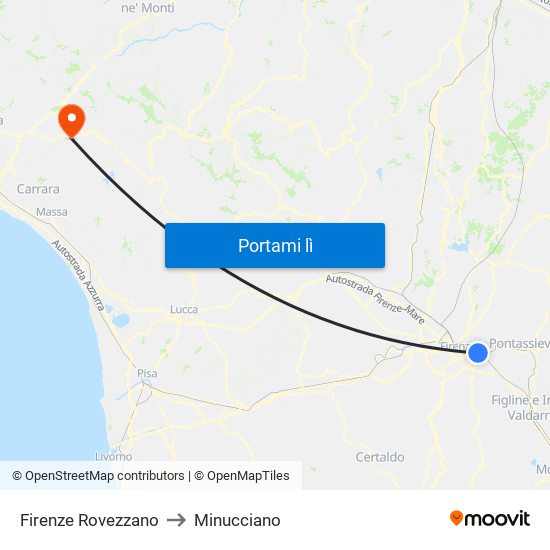Firenze Rovezzano to Minucciano map