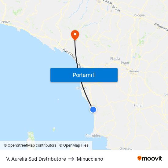 V. Aurelia Sud Distributore to Minucciano map