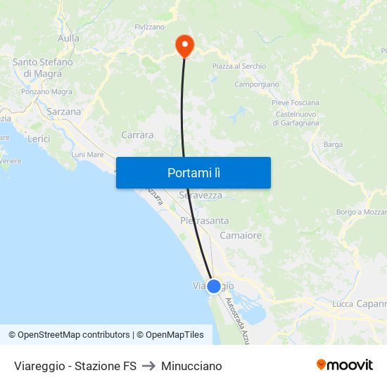 Viareggio Stazione FS to Minucciano map