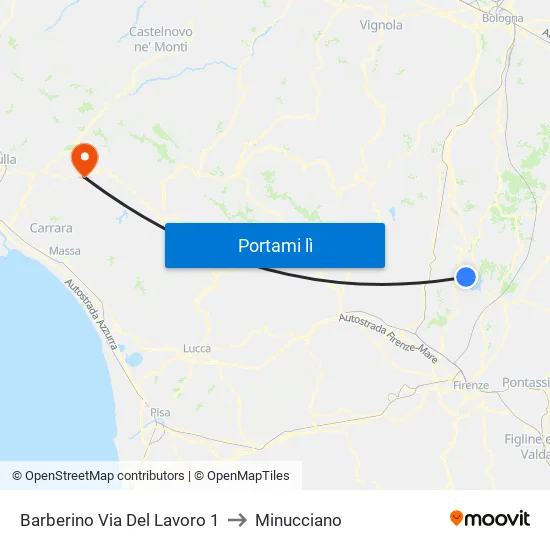 Barberino Via Del Lavoro 1 to Minucciano map