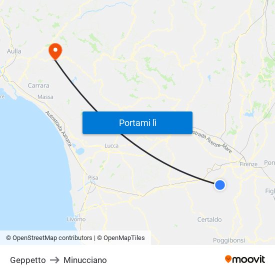 Geppetto to Minucciano map
