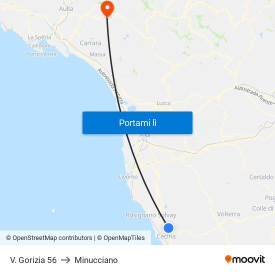 V. Gorizia 56 to Minucciano map