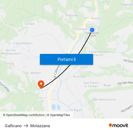 Gallicano to Molazzana map