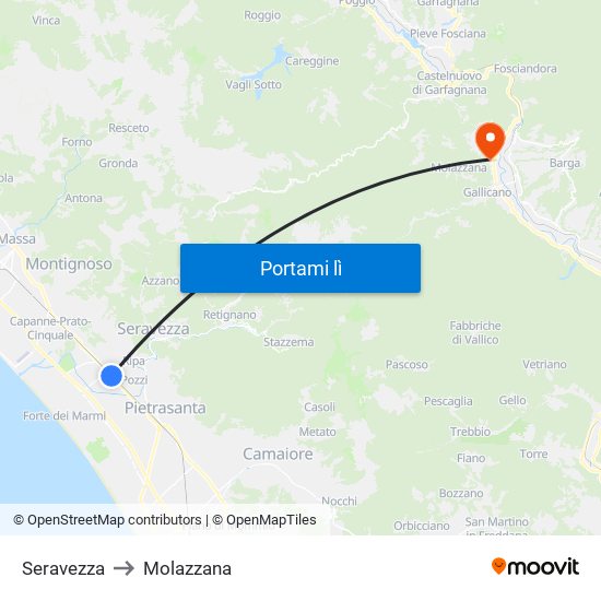 Seravezza to Molazzana map