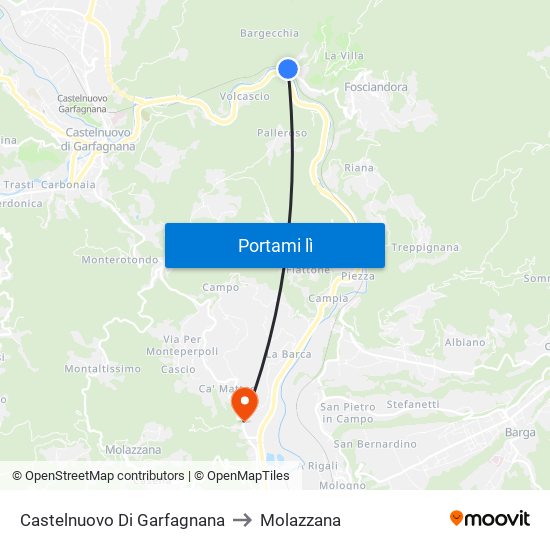 Castelnuovo Di Garfagnana to Molazzana map