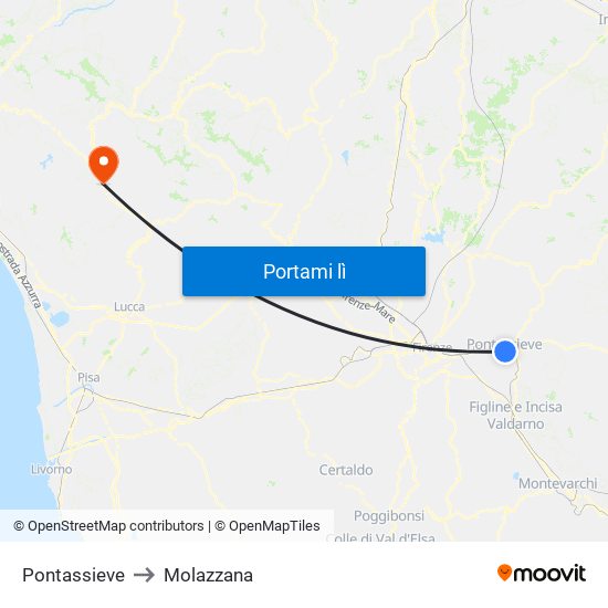 Pontassieve to Molazzana map