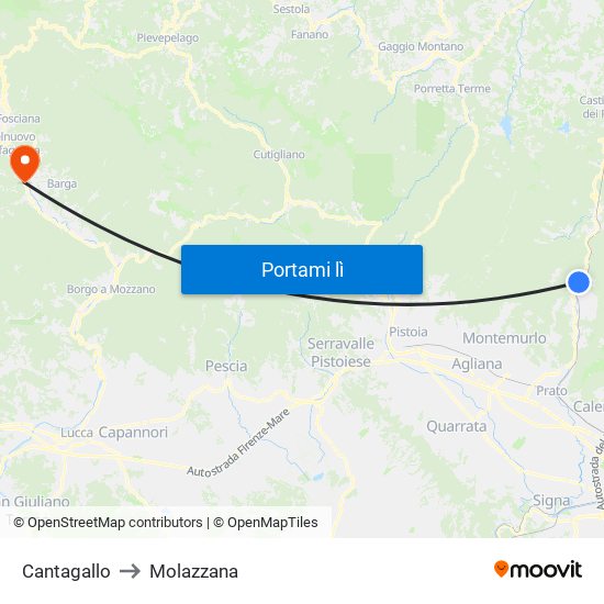 Cantagallo to Molazzana map
