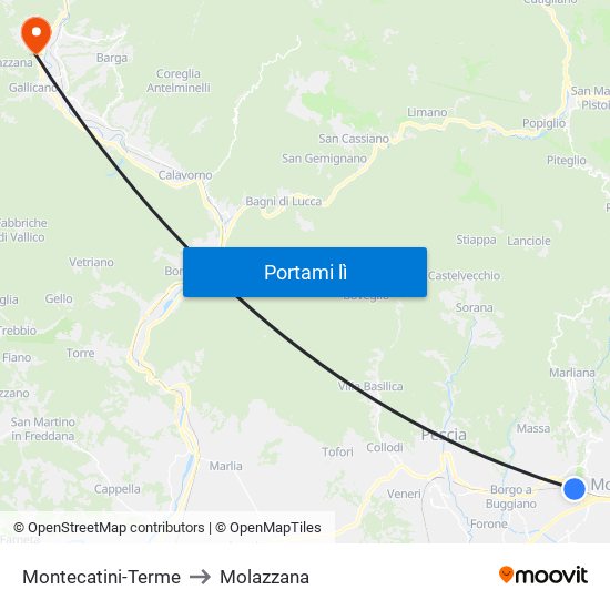 Montecatini-Terme to Molazzana map