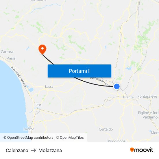 Calenzano to Molazzana map