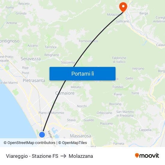 Viareggio Stazione FS to Molazzana map